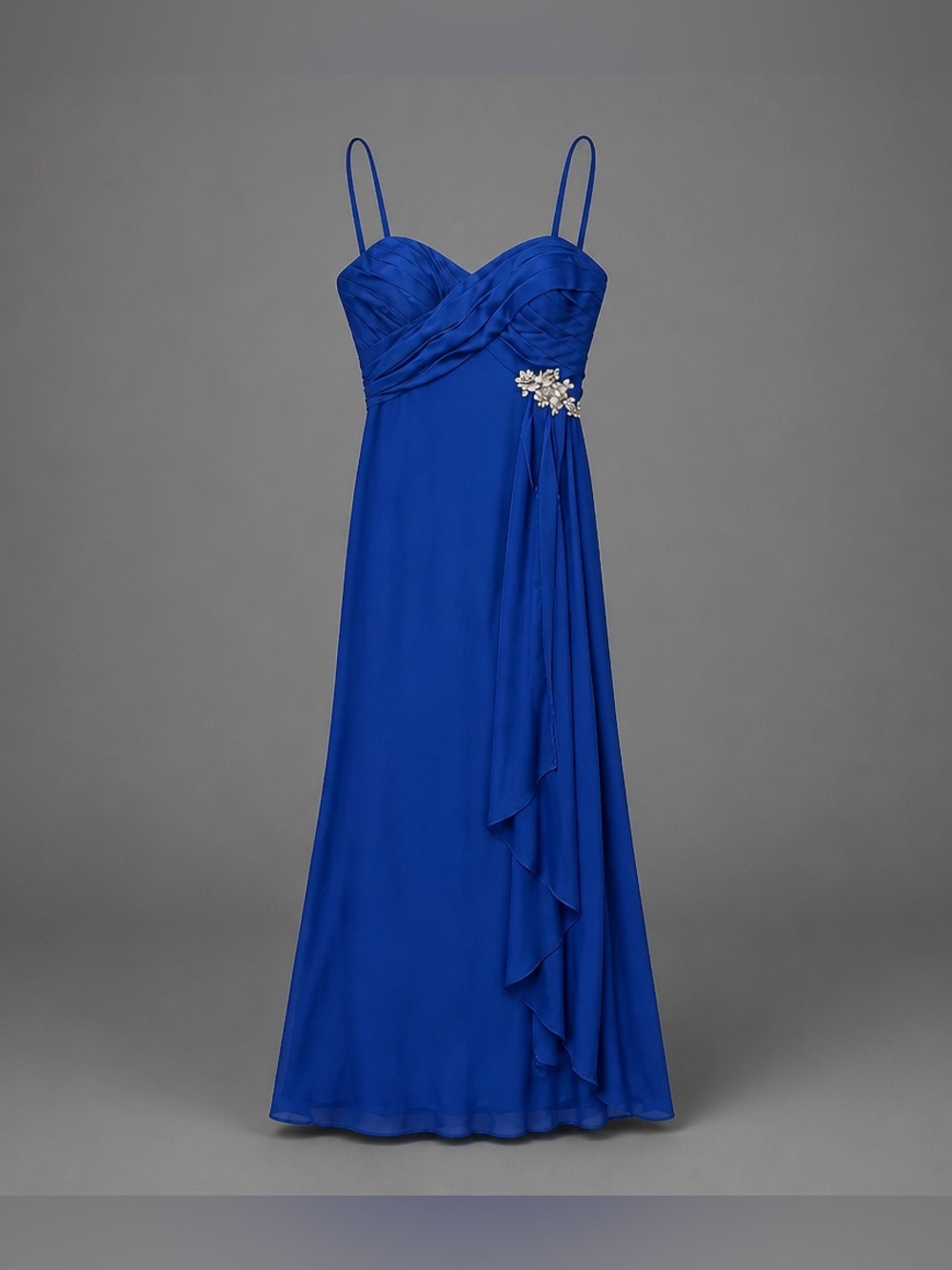 Royal Blue Spaghetti-Strap Maxi Dress with Jeweled Waist Accent